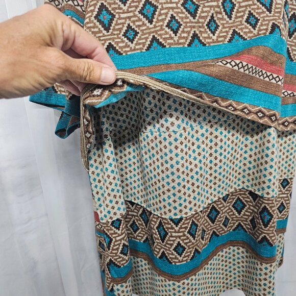 Alfred Dunner Brown Blue Aztec Tee Blouse Layered Boho Festival 1X - Picture 5 of 11